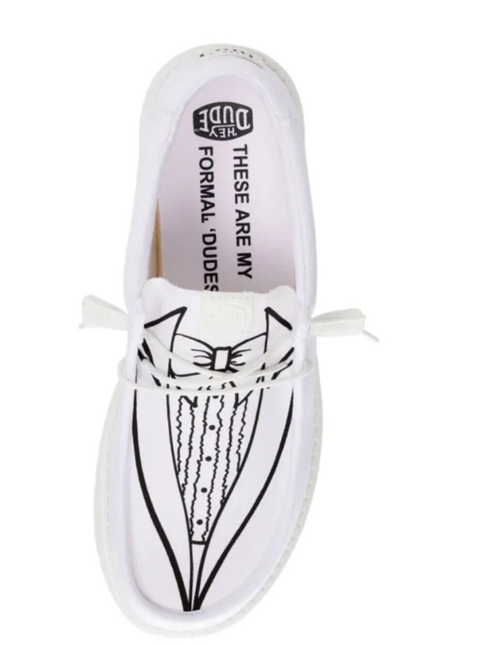 Hey Dude White Men's Slip-On with Black Tuxedo Print